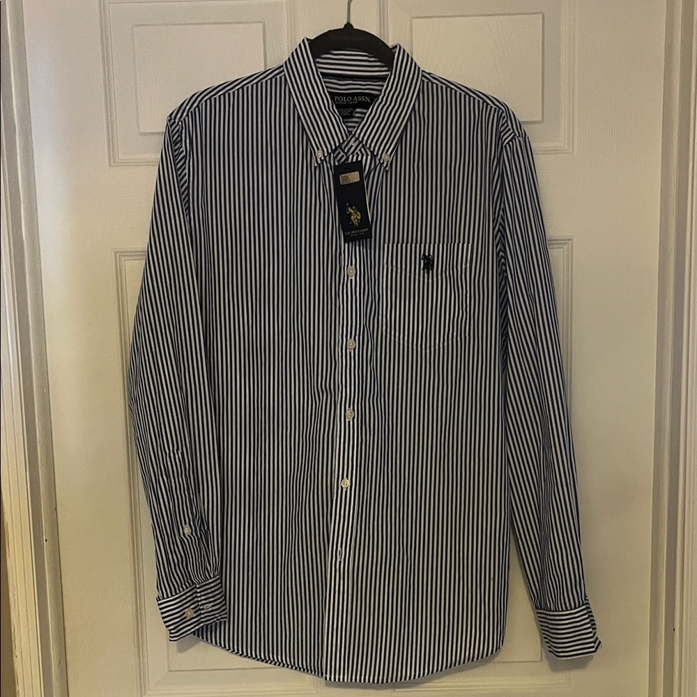 U.S. Polo Assn. Navy and White Striped Button Down Shirt